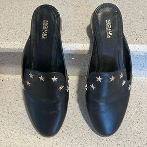 Michael Kors Natasha Black Leather Star Studded Slides Size-8